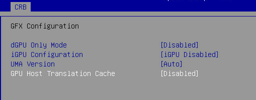 BIOS GFX Configuration screen showing the required settings