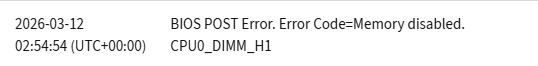 BMC event log entry recording the missing memory module