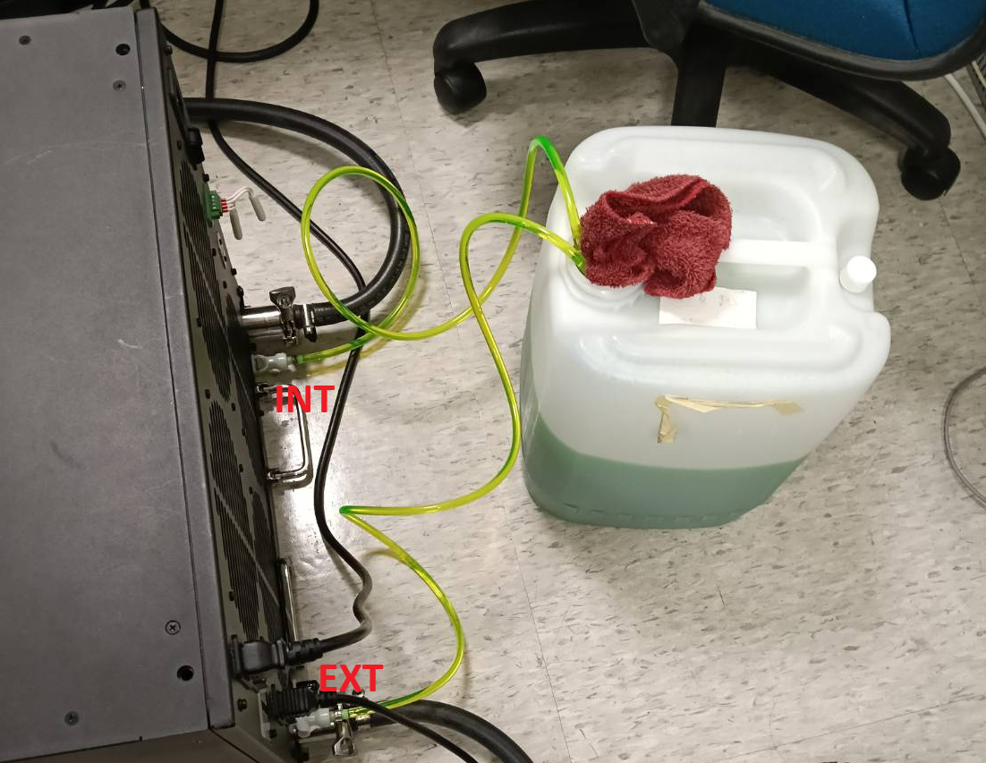 INT and EXT hose routing between the CDU and the external coolant tank