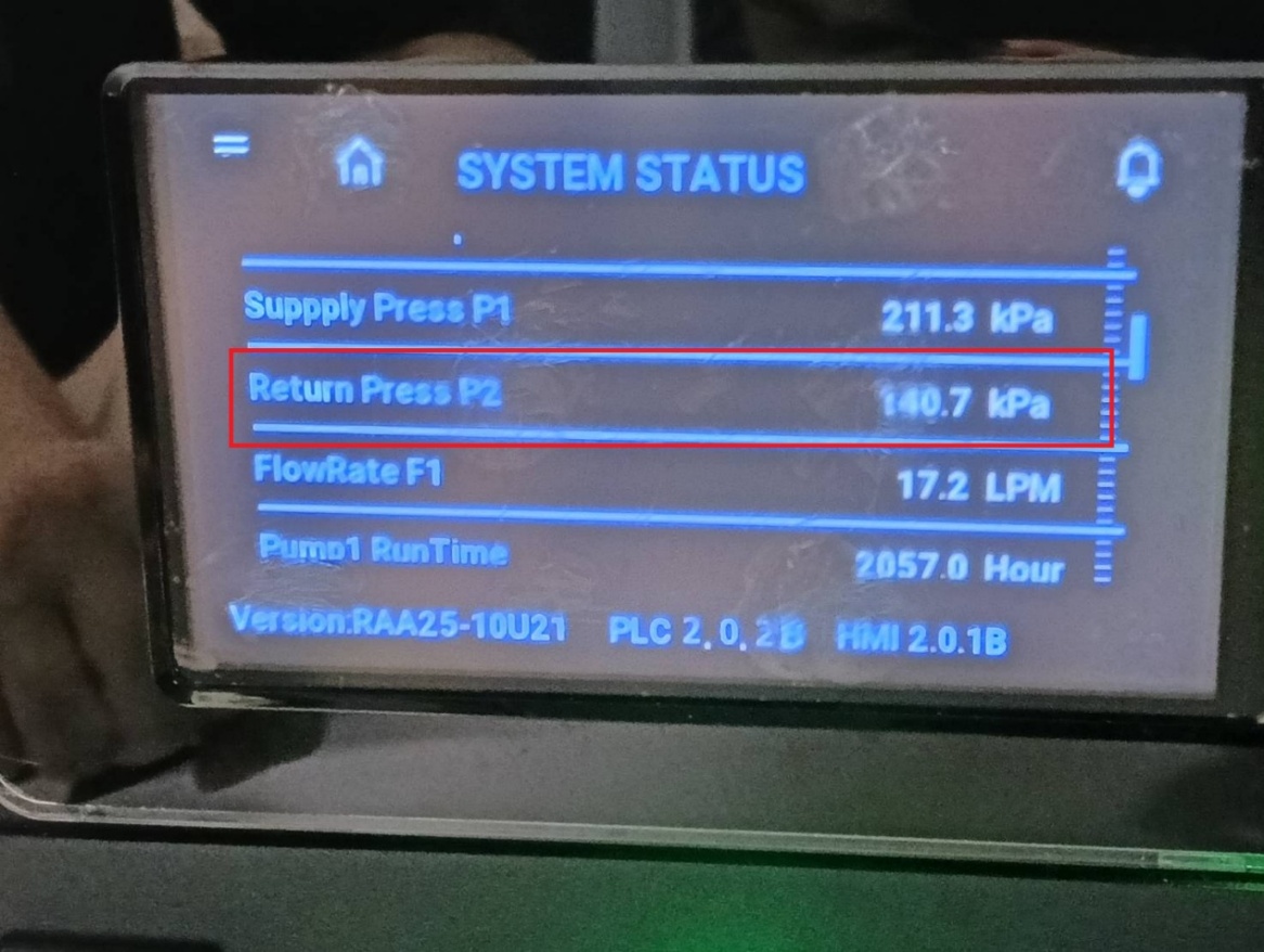 Return Press P2 reading on the CDU system status screen